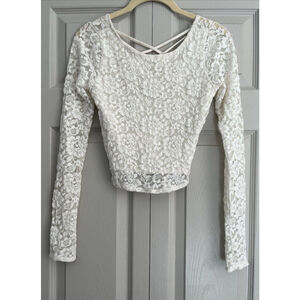 VTG Y2K Abercrombie &‎ Fitch White Lace Long Sleeve Criss Cross Back Shirt Sz XS